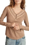 Lucky Brand Embroidered Mesh Henley In Raw Umber