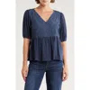Lucky Brand Embroidered Peplum Top In Blue