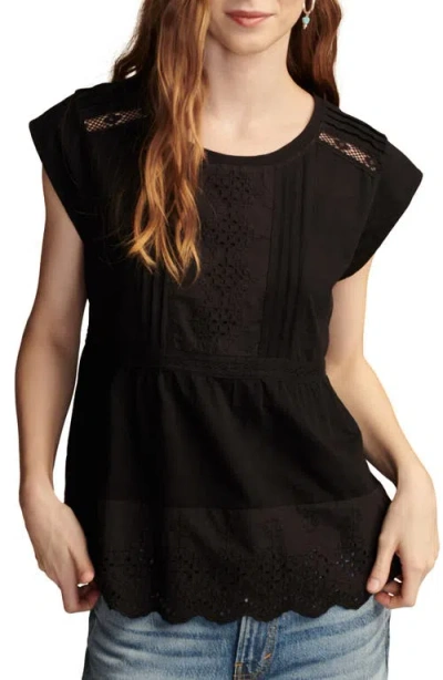 Lucky Brand Embroidered Peplum Top In Meteorite
