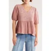 Lucky Brand Embroidered Peplum Top In Pink
