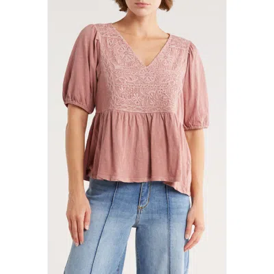 Lucky Brand Embroidered Peplum Top In Pink