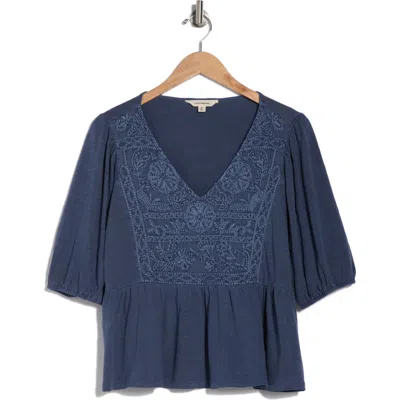 Lucky Brand Embroidered Peplum Top In Vintage Indigo