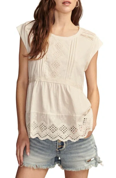 Lucky Brand Embroidered Peplum Top In Whisper White