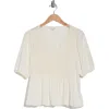 Lucky Brand Embroidered Peplum Top In Whisper White