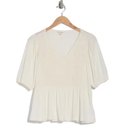 Lucky Brand Embroidered Peplum Top In Whisper White