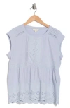 Lucky Brand Embroidered Peplum Top In Zen Blue