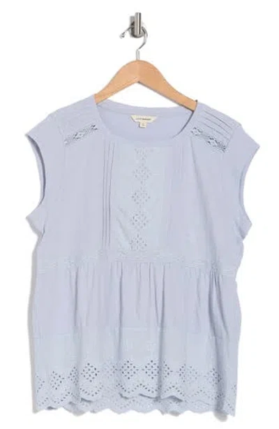Lucky Brand Embroidered Peplum Top In Zen Blue