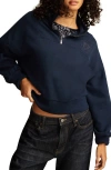 Lucky Brand Women's Half-zip Lucky Fleece Cotton Sweatshirt In Black Iris