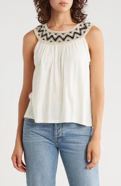 Lucky Brand Embroidered Round Neck Cotton Tank In Multi