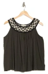 Lucky Brand Embroidered Round Neck Tank In Black