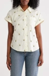 Lucky Brand Embroidered Short Sleeve Cotton Button-up Top