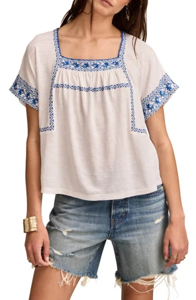 Lucky Brand Embroidered Short Sleeve Cotton Peasant Top