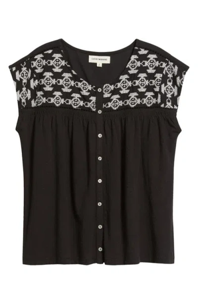 Lucky Brand Embroidered Sleeveless Top In Black