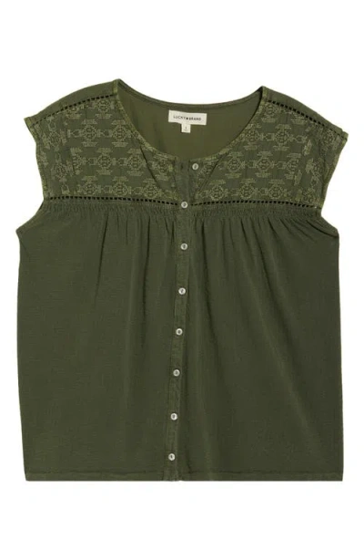Lucky Brand Embroidered Sleeveless Top In Green