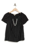 Lucky Brand Embroidered Split Neck Top In Black Clipdot