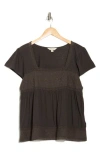 Lucky Brand Embroidered Square Neck Cotton & Modal Top In Raven