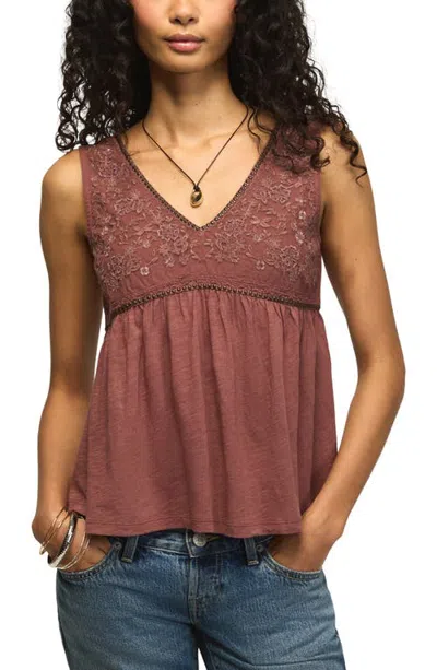 Lucky Brand Embroidered Stud V-neck Tank In Brown