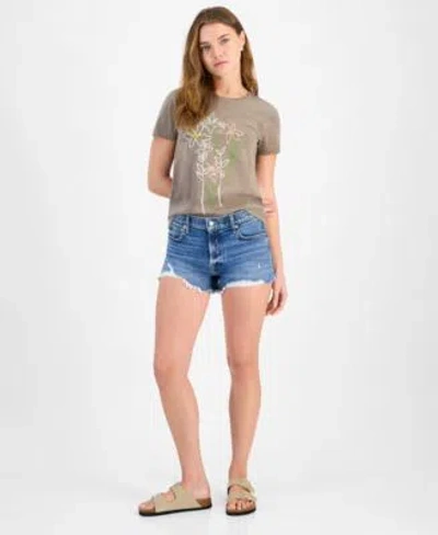 Lucky Brand Embroidered T Shirt Cutoff Denim Shorts In Pine Bark