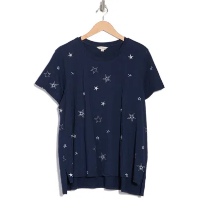 Lucky Brand Embroidered Twist Cotton T-shirt In Blue