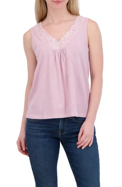 Lucky Brand Embroidered V-neck Cotton Tank In Purple