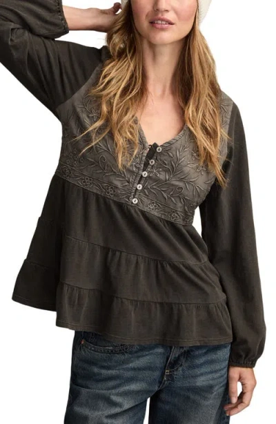 Lucky Brand Embroidered Yoke Cotton & Modal Jersey Top In Multi