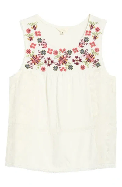 Lucky Brand Embroidered Yoke Cotton Tank In White