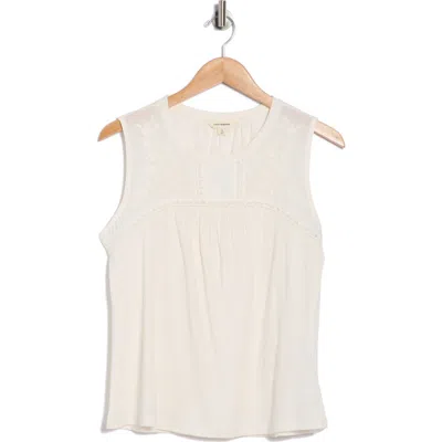 Lucky Brand Embroidered Yoke Cotton Tank In White