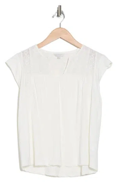 Lucky Brand Embroidered Yoke Cotton Top In Bright Whi