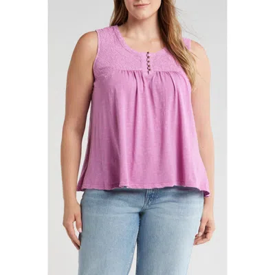 Lucky Brand Embroidered Yoke Sleeveless Top In First Bloom
