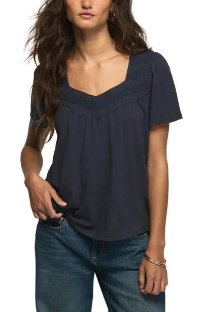 Lucky Brand Embroidered Yoke T-shirt In Blue