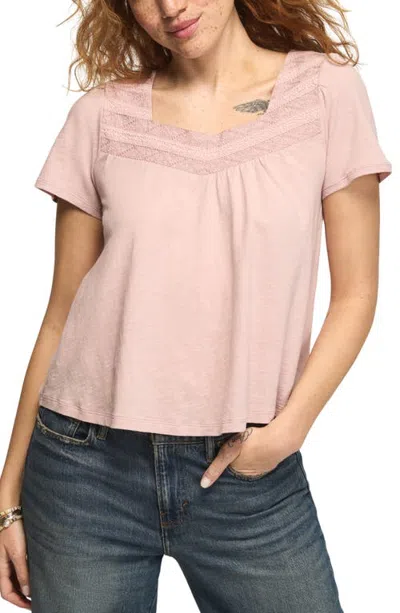 Lucky Brand Embroidered Yoke T-shirt In Pink