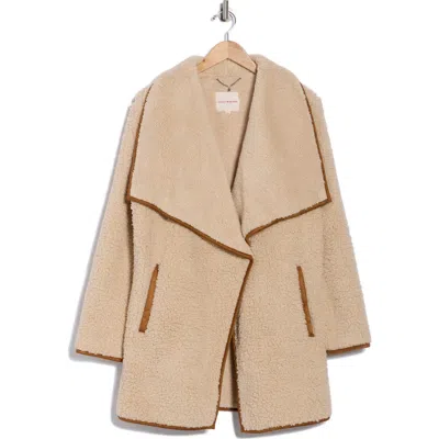 Lucky Brand Envelope Collar Faux Shearling Coat In Multi