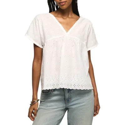 Lucky Brand Eyelet Babydoll Top In White