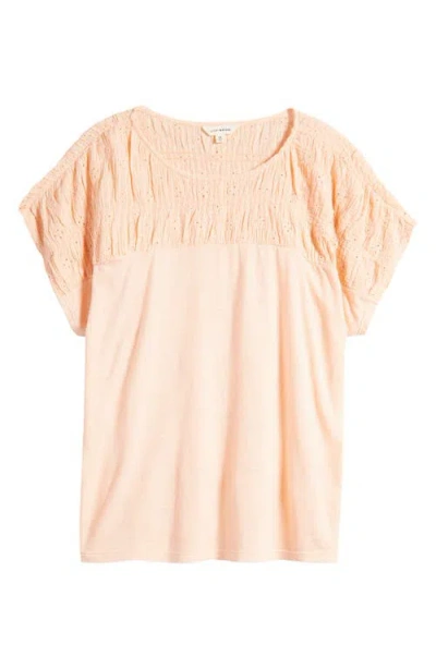 Lucky Brand Eyelet Yoke Mixed Media T-shirt In Orange