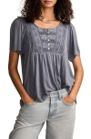 Lucky Brand Eyelet Lace Yoke Rib Top In Tempest