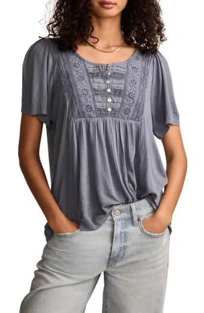 Lucky Brand Eyelet Lace Yoke Rib Top In Tempest