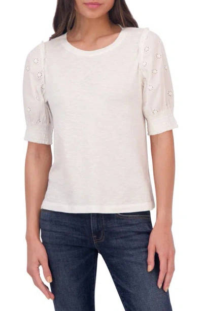 Lucky Brand Eyelet Puff Sleeve Top In White