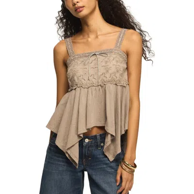 Lucky Brand Eyelet Yoke Handkerchief Hem Tank In Neutral