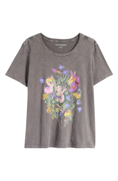 Lucky Brand Faded Floral Graphic T-shirt In Plum Kitten