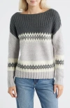Lucky Brand Fair Isle Boat Neck Sweater In Gray