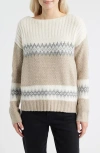 Lucky Brand Fair Isle Boat Neck Sweater In Neutral