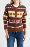 Lucky Brand Fair Isle Cardigan In Brown