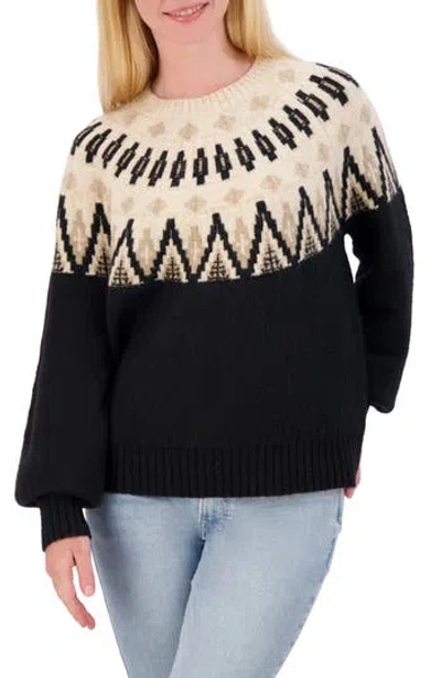 Lucky Brand Fair Isle Crew Sweater In Black Combo