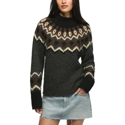 Lucky Brand Fair Isle Mock Neck Sweater In Charcoal Heather Grey