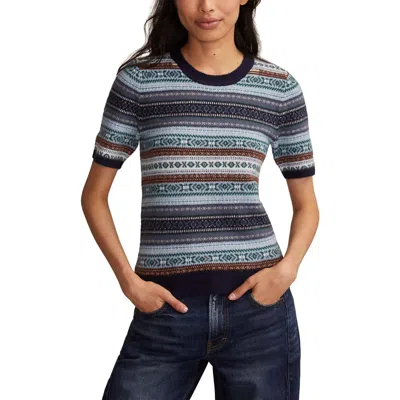 Lucky Brand Fair Isle Short Sleeve Sweater In Gray