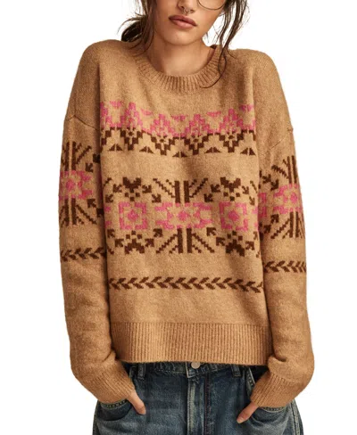Lucky Brand Fairisle Crew Neck In Camel Multi