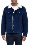 Lucky Brand Faux Shearling Lined Corduroy Trucker Jacket In Blue