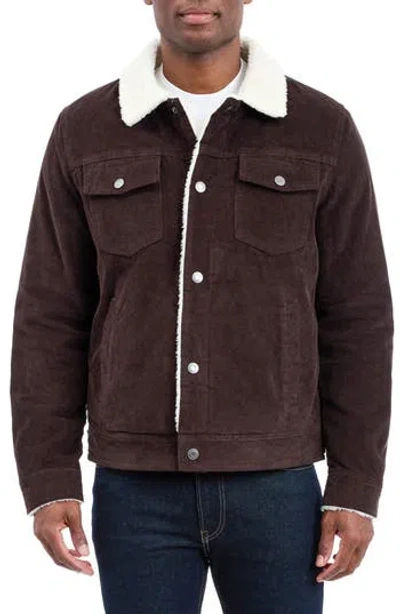 Lucky Brand Faux Shearling Lined Corduroy Trucker Jacket In Brown