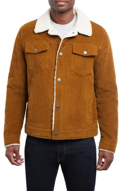 Lucky Brand Faux Shearling Lined Corduroy Trucker Jacket In Brown