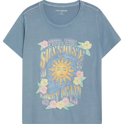 Lucky Brand Feel The Sunshine Embroidered Graphic T-shirt In Blue